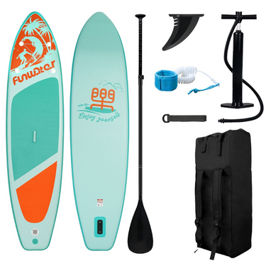 Turquoise inflatable paddle board